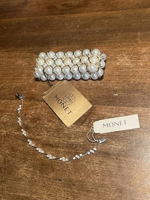 Lote de dos pulseras Monet, perlas y pedrería nuevas con etiquetas, tono dorado y plateado, regalo Foto 1 de 4