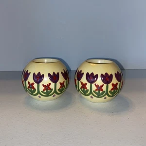 Juego de candelabros votivos Jim Shore 2004 Enesco luz de té patrón de flores de tulipán - Imagen 1 de 8
