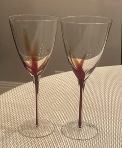 Pier 1 Emmie Red Filament Cased Glass Wine Goblet 9” Set Of 2 - Picture 1 of 2