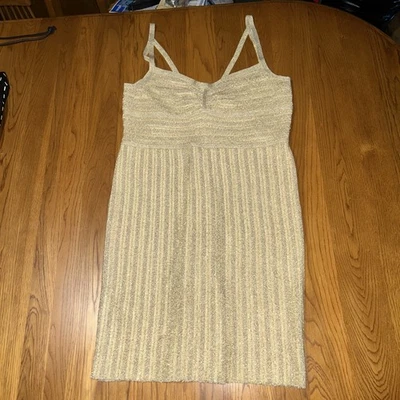 HERVE LEGER PARIS LUREX EYELASH SWEETHEART DRESS Large Party Gold BodyCon Sexy - Image 1 of 3