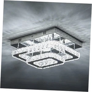 Modern Chandelier, Small Flush Mount LED Crystal Lighting Fixture, Rectangle - Picture 1 of 7