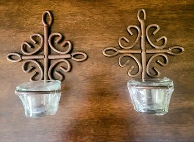 Wall Sconces Votive Candle Holder Set of 2 Brown Gold Rustic Wall-Mount Metal  - Image 1 of 4