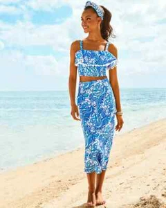 $218 NEW Lilly Pulitzer 2 PC GRETNA SET Baha Blue Bird Is The Word Top Skirt 12 - Picture 1 of 18