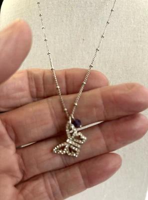 Collar marca Fossil Charm cristal mariposa firmado 18 pulgadas Foto 1 de 4