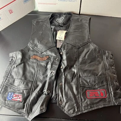 Байкерский жилет мужской размер XL кожа буйвола бриллиантовая пластина нашивки для езды на мотоцикле - Изображение 1 из 4