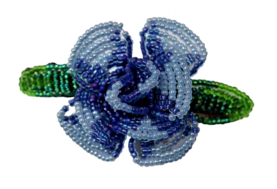 BARRETTE HAND BEADED FRENCH HAIR CLIP ROSE SHADES OF BLUE  4" X 2.5" L - Image 1 of 4