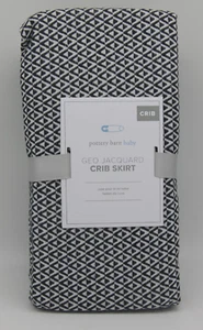 Pottery Barn Kids Baby Crib Skirt Geo Jacquard Black White 28"x52" NWT $79 - Picture 1 of 6