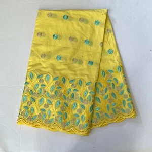 Tela Brodé Lafaya de encaje de algodón bordado multicolor amarillo - por yarda - Imagen 1 de 3