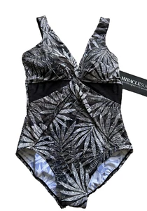 NEW NWT Miraclesuit Miracle Suit 1 one pc tank swim suit padded US 16 black gray - Picture 1 of 8