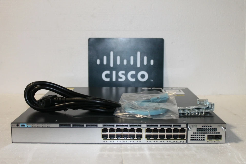 Cisco WS-C3750X-24P-S C3KX-SM-10G w/Dual AC-1 Year Warranty - Image 1 of 4