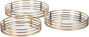 Sagebrook Set of 3 Gold Brass Finish Metal Round Mirror Trays 14" 16" 18" x 3" - Picture 1 of 8