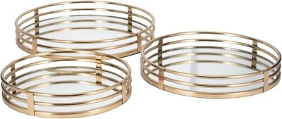 Sagebrook Set of 3 Gold Brass Finish Metal Round Mirror Trays 14" 16" 18" x 3" - Image 1 of 4