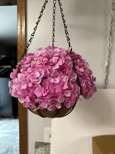 Wicker Park 11”” Pink Hydrangea  Faux Floral Indoor/Outdoor Hanging Basket - Picture 1 of 15