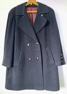 House Of Fraser Long Coat Navy Wool Cashmere Button-Up Collared Lined UK 16 - Picture 1 of 13