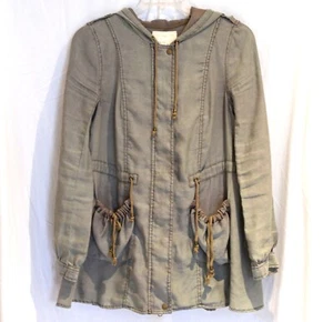 FREE PEOPLE sz M Boho Olive Green Jacket Utility Regimental Hood Drawstring Coat - Picture 1 of 13