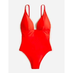Traje de baño J.Crew Plunge de una pieza rojo clásico con tiras talla 16 usado en excelente estado - Imagen 1 de 9