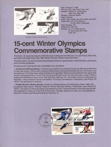 #8002 15c Winter Olympics (4) Stamps - Scott #1795-1798 USPS Souvenir Page - Picture 1 of 1