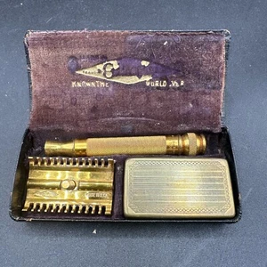 Vintage używana golarka do golenia w złotym kolorze Gillette bezpieczna w etui podróżnym 7 ostrzy - Zdjęcie 1 z 11