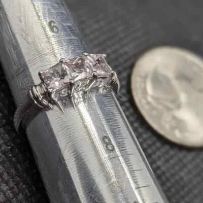 14k White Gold Morganite Princess Cut Ring Size 7 Vintage - Image 1 of 4