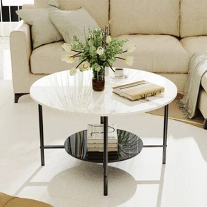 Tavolino da salotto tavolino in ceramica lucido tavolino da divano con 2 livelli 80 cm - Foto 1 di 22