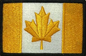 Parche bandera de Canadá con gancho adhesivo borde dorado y blanco negro #11 - Imagen 1 de 1