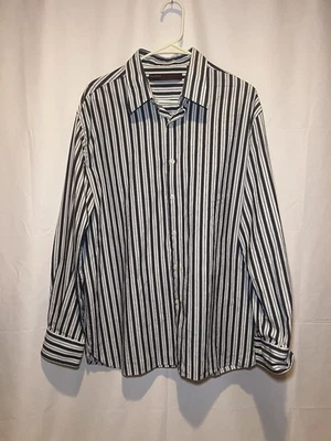 Camisa social masculina Perry Ellis com botões, listras brancas e escuras, tamanho XL - Imagem 1 de 4