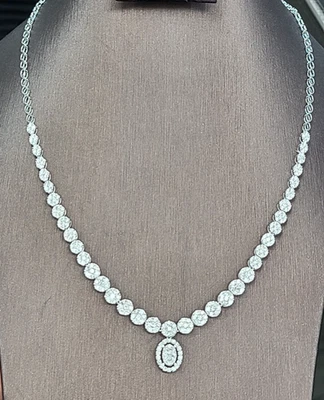 OFERTA! COLLAR GOTA OVALADA DE DIAMANTES CON RACIMO GENUINO DE 3,30 CTW ORO 14K 16" Foto 1 de 4