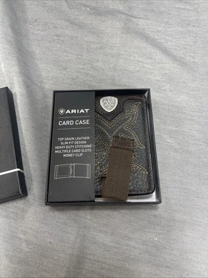 Estuche para tarjetas plegable con clip para dinero Ariat para hombre puntada de cuero marrón concho A3510902 Foto 1 de 4