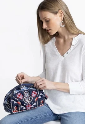 NUEVO CON ETIQUETAS $198 JOHNNY WAS KRESLEY MAQUILLAJE BORDADO ESPALDA AZUL OSCURO MULTICOLOR Foto 1 de 4