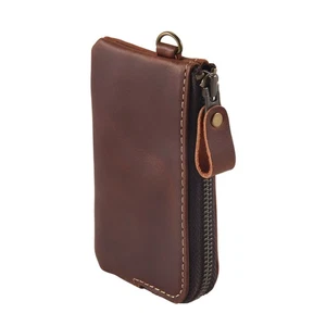 Cartera para llaves de cuero genuino para hombre, soporte para bolsa de ama de llaves con cremallera, llavero 9409 - Imagen 1 de 7