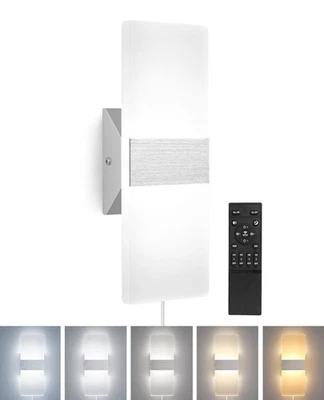 Plug in Wall Sconce with Remote Dimmable LED Light Color Changing Silver - Image 1 of 4