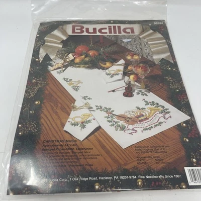 Vintage Bucilla 82981 Christmas Music Stamped Cross Stitch Tablerunner Kit 1992 - Image 1 of 4