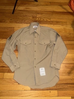 DSCP Marines Shirt Mens 15 1/2 x 32 Tan Button Up Long Sleeve Halloween Costume - Image 1 of 4