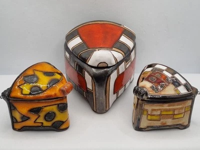 3 Vintage Gappa Pottery Boxes Jewellery Trinket Handmade In Cyprus Hinged Rare - Image 1 of 4