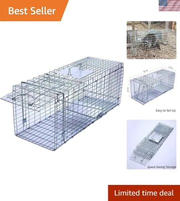 Space-Saving Silver Humane Trap for Raccoons, Opossums, and More (32'' x 11'') - Image 1 of 4