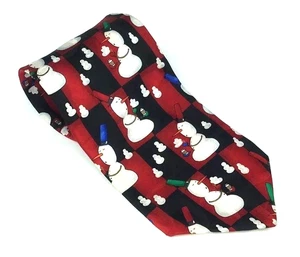 Cool Yule Hallmark Winter Holiday Mens Silk Tie Snowmen Red Black 56.5"x4" USA - Picture 1 of 6