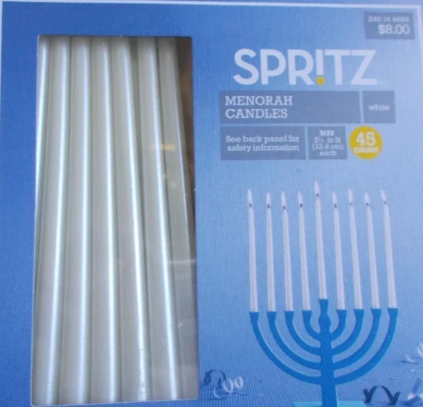 Spritz Menorah Candles 45ct. White 5-1/2" H Burns 50 minutes