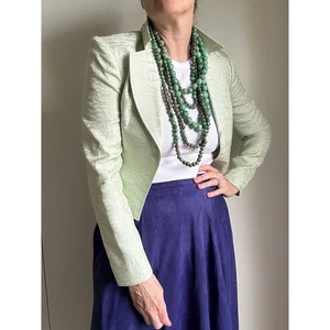 Vintage 90s Alberto Makali Bolero Jacket Pastel Green Cropped Suit Jacket Size 2 - Picture 1 of 12