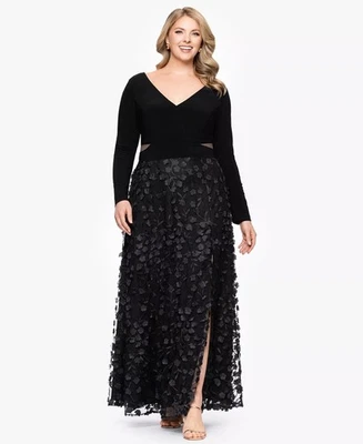 XSCAPE Long Sleeve Embellished Dress Black Plus Size 16W $219 - Image 1 of 4