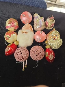 Mixed Lot 12 Pink Gold & Cream Christmas Ornaments 4 Santa's Vintage - Picture 1 of 8