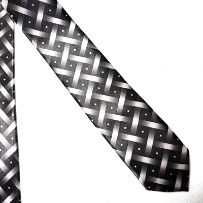 "Corbata ajustada estrecha satinada negra/plateada Art Deco 2""x58"" Dan Smith para hombre" Foto 1 de 4