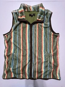 Lucky & Blessed L&B Faux Fur Fuzzy Multicolored Striped Zip Vest Pockets Retro M - Picture 1 of 5
