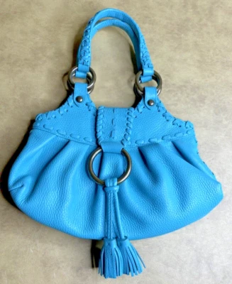Isabella Fiore Turquoise Leather Whip Stitch Shoulder Hobo Bag Purse - Image 1 of 4