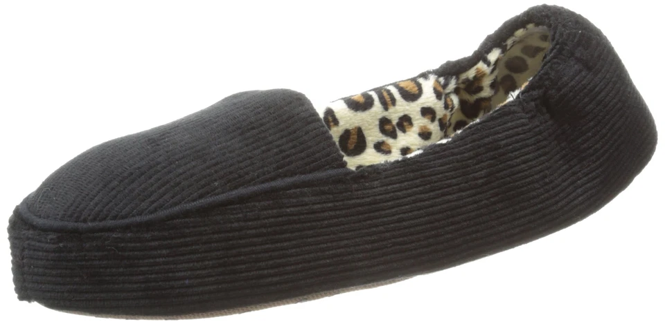 Zapatillas de pana brocada para mujer Hue ESF16071, negro/impresión de leopardo, SM (5-6) Foto 1 de 4