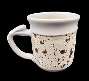 Studio Art Pottery Speckled Mug Eggshell Glaze Off White Brown Handmade Signed