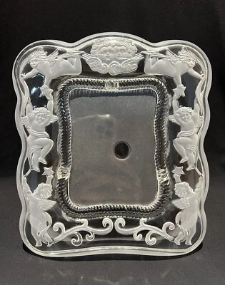 Mikasa Picture Frame German Frosted Glass Cherub Angels Large & Heavy 8"x9" HTF - Image 1 of 4