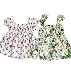Janie and Jack Tops Girl’s 16 Tropical Monkey Top and Floral Top Off Shoulder - Picture 1 of 14