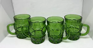 Vintage Wheaton 1940’s Glass Emerald Green Bullseye 10 oz. Coffee Mugs 4" 4pcs - Picture 1 of 10
