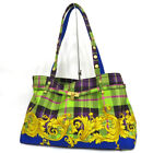 VERSACE Tote Bag Yellow Green Plaid Canvas Hook Opening Shoulder Women