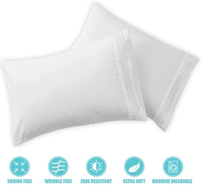 Paquete de 2 fundas de almohada ultra suaves de lujo lisas serie 1800 funda de almohada para cama Foto 1 de 4